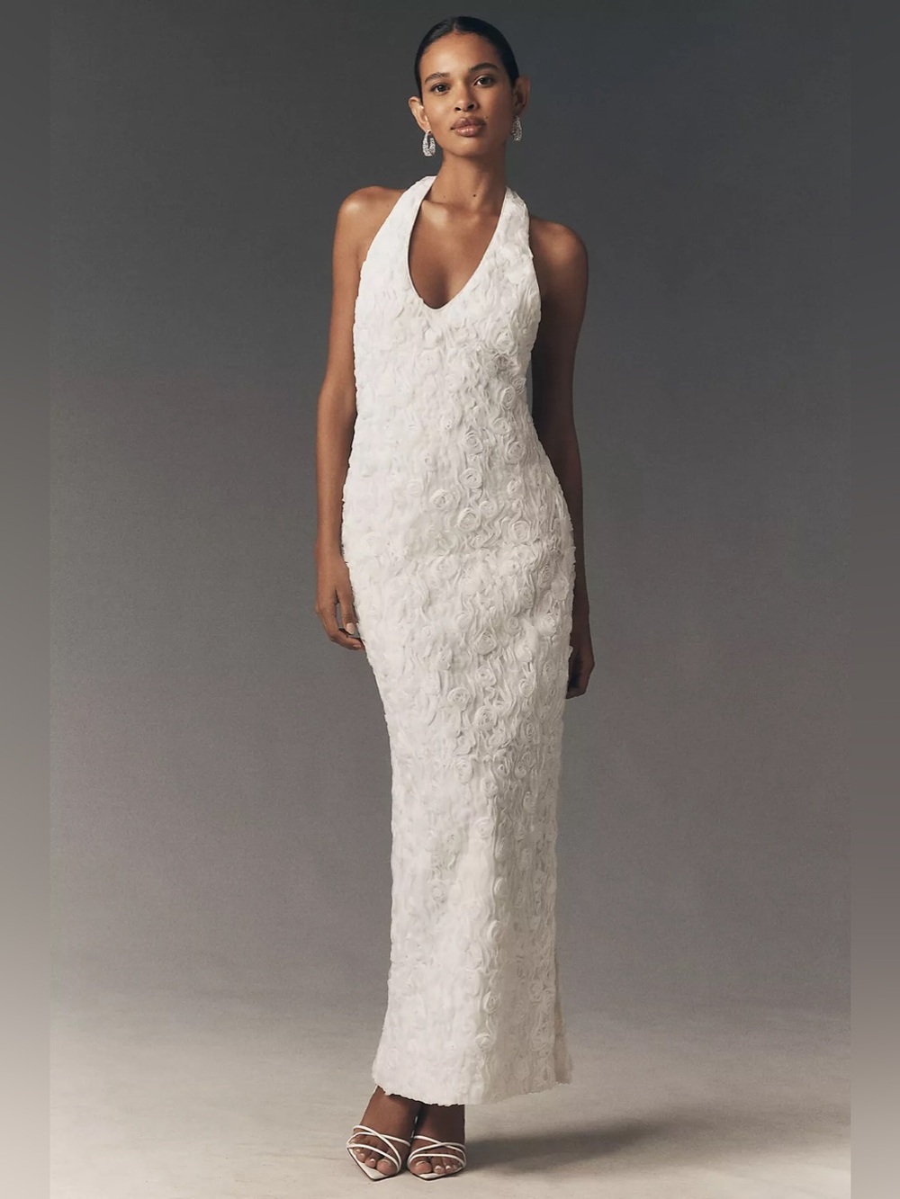 Anthropologie BHLDN Textured Halter Slim Midi Dress White Floral NWT Wedding
